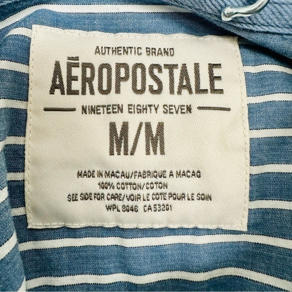 Aeropostale Shirt Men's Long Sleeve Button Up Vertical Stripe Blue & White Med - Picture 3 of 4